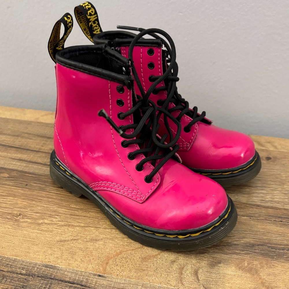 Dr. Martens Patent Leather Combat Boots Hot Pink Toddler Girl